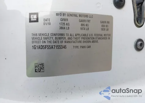 2010 Chevrolet Cobalt Lt из США, поврежденный, VIN 1G1AD5F55A7155346